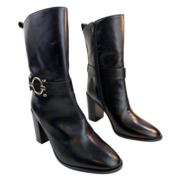 Napoleoni Made In Italy Genuine Leather Heels Boots With Hardware Ankle Size:9.5 - Picture 4 of 16